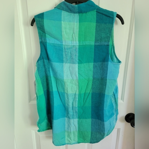 NWT Time and Tru Linen Blend Blue Green Sleeveless Button-Up Henley Top Size Med - Picture 7 of 8